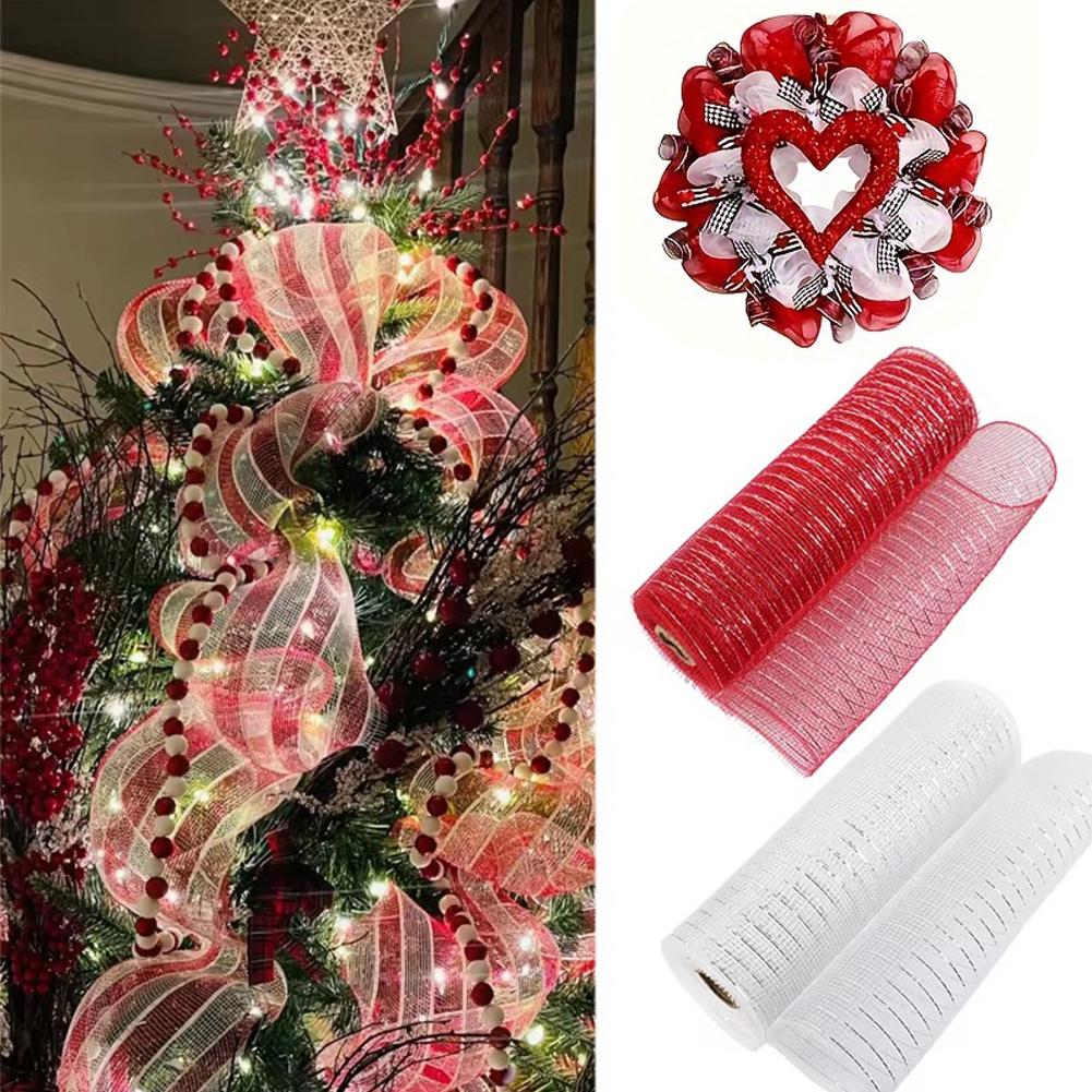 thumbnail image 3 of SGACAI ZIRYXQ 2 rollos de cinta de malla decorativa de 10 pulgadas x 30 pies para suministros de coronas, coronas para puertas de entrada, manualidades, decoración de árboles, Navidad, Año Nuevo, A, 3 of 7
