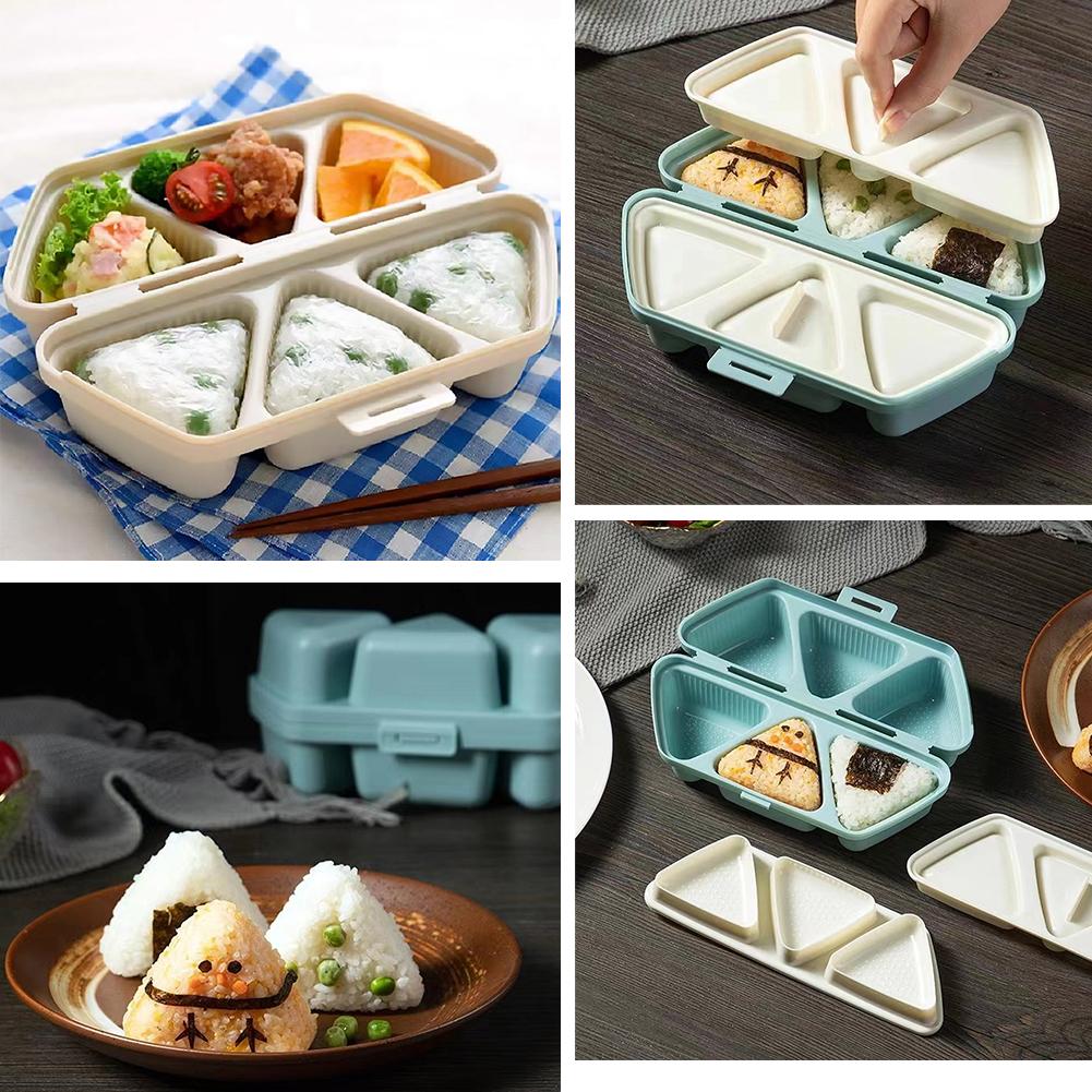 thumbnail image 2 of SGACAI Molde para bolas de arroz de sushi de seis celdas, 3 piezas, caja bento triangular, azul, blanco, Pla, 2 of 7