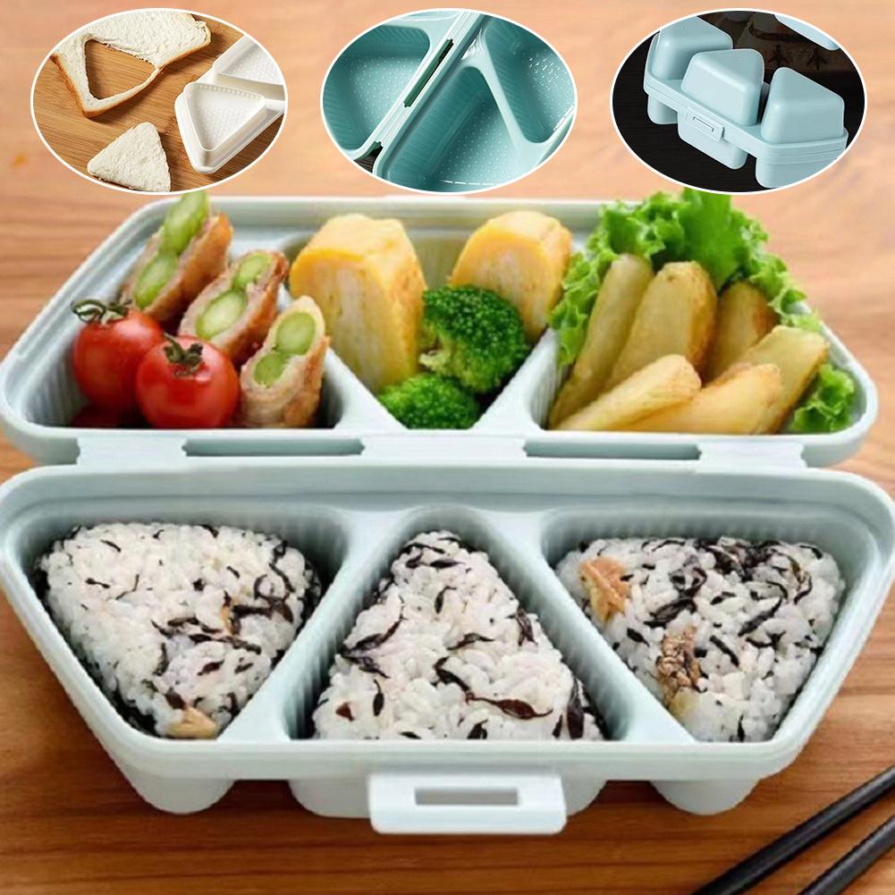 thumbnail image 3 of SGACAI Molde para bolas de arroz de sushi de seis celdas, 3 piezas, caja bento triangular, azul, blanco, Pla, 3 of 7