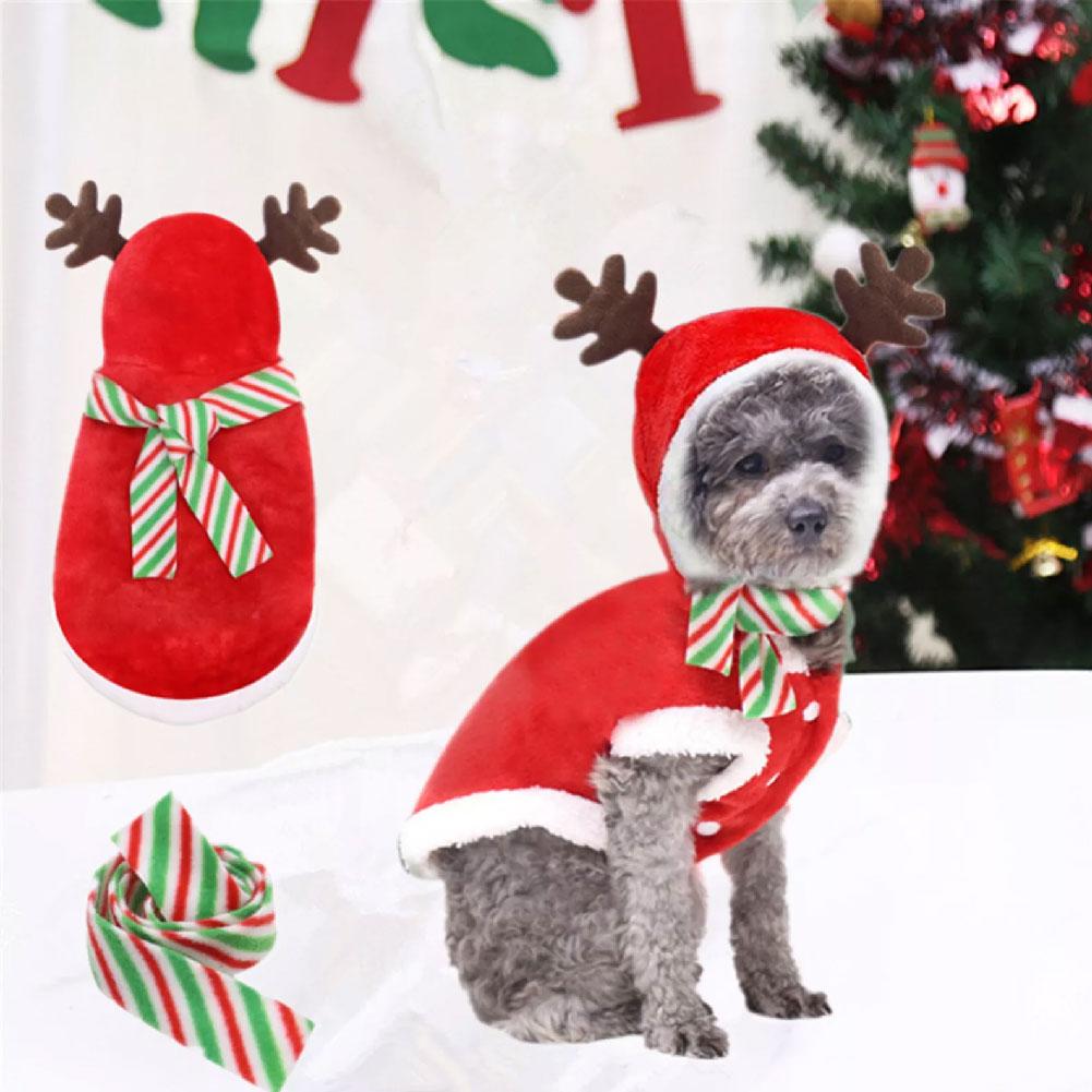 thumbnail image 2 of SGACAI Ropa navideña para mascotas, disfraz con astas, abrigo de invierno para cachorros, bufanda, ¡caliente!, 2 of 7