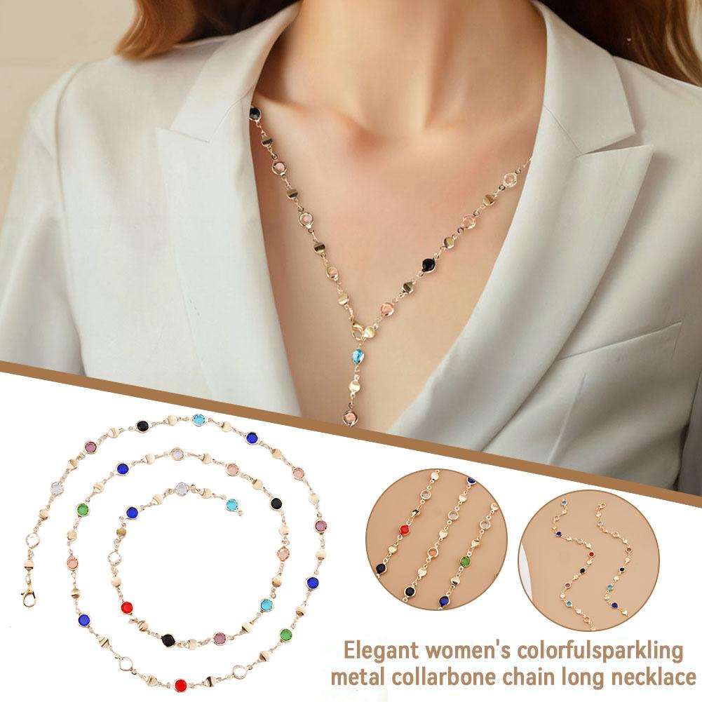 thumbnail image 3 of Wartleves Collar de lujo con cristales de circonita de colores para gargantilla con borlas largas de diamantes de imitación, 3 of 7