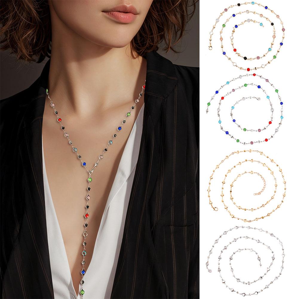 thumbnail image 5 of Wartleves Collar de lujo con cristales de circonita de colores para gargantilla con borlas largas de diamantes de imitación, 5 of 7
