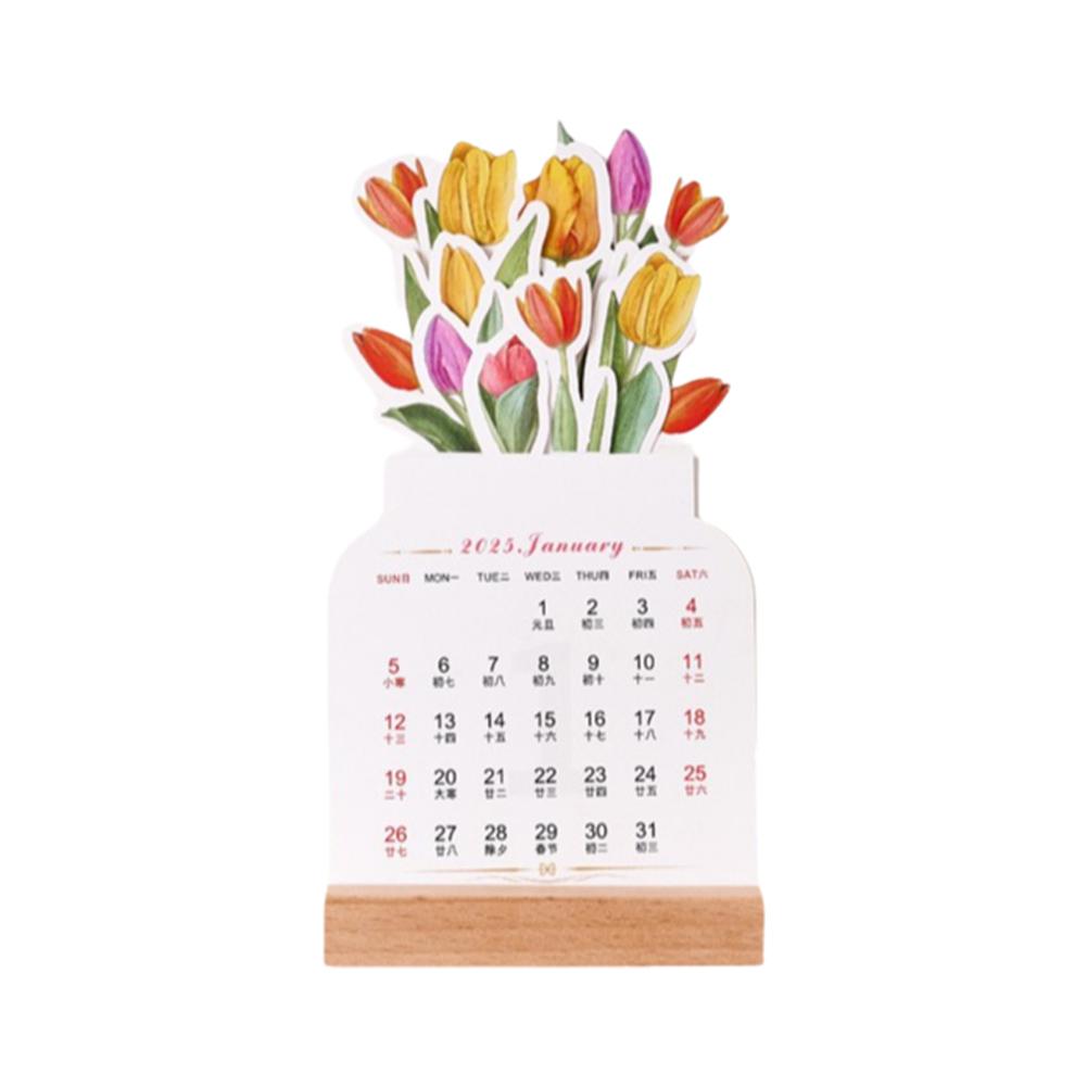 thumbnail image 5 of Wartleves Calendario de escritorio con flores en flor 2025, calendario de escritorio floral con base de madera, mini calendario mensual creativo extraíble con forma de jarrón de 12 meses, calendario d, 5 of 7
