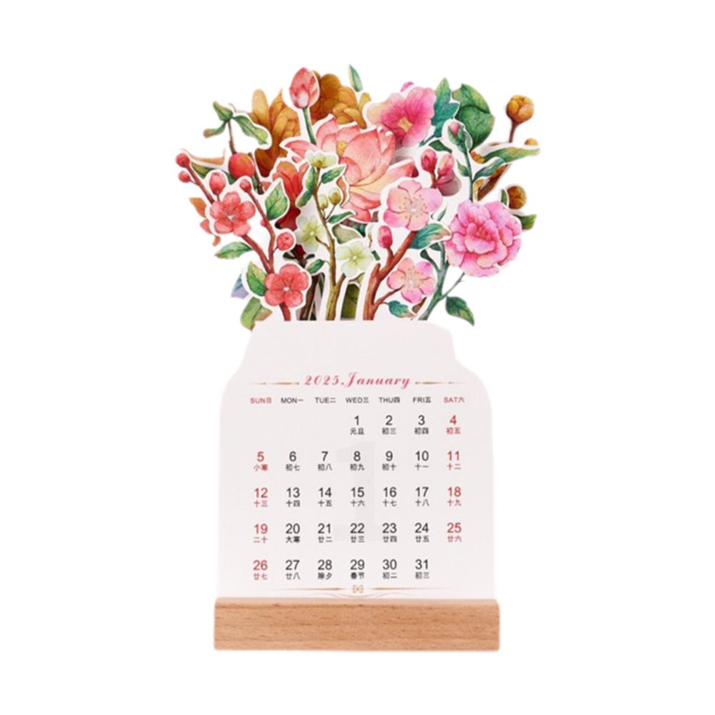 thumbnail image 4 of Wartleves Calendario de escritorio con flores en flor 2025, calendario de escritorio floral con base de madera, mini calendario mensual creativo extraíble con forma de jarrón de 12 meses, calendario d, 4 of 7