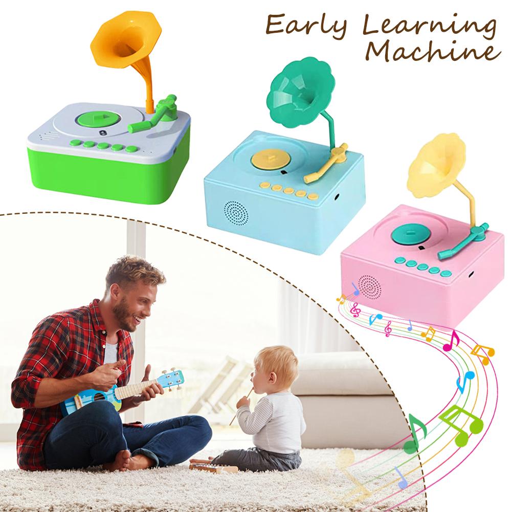 thumbnail image 3 of Wartleves Gramófono para niños con 96 tarjetas, reproductor de música y cuentos para niños, tocadiscos fonógrafo para niños, máquina de contar cuentos, reproductor de música para niños pequeños, jugue, 3 of 7
