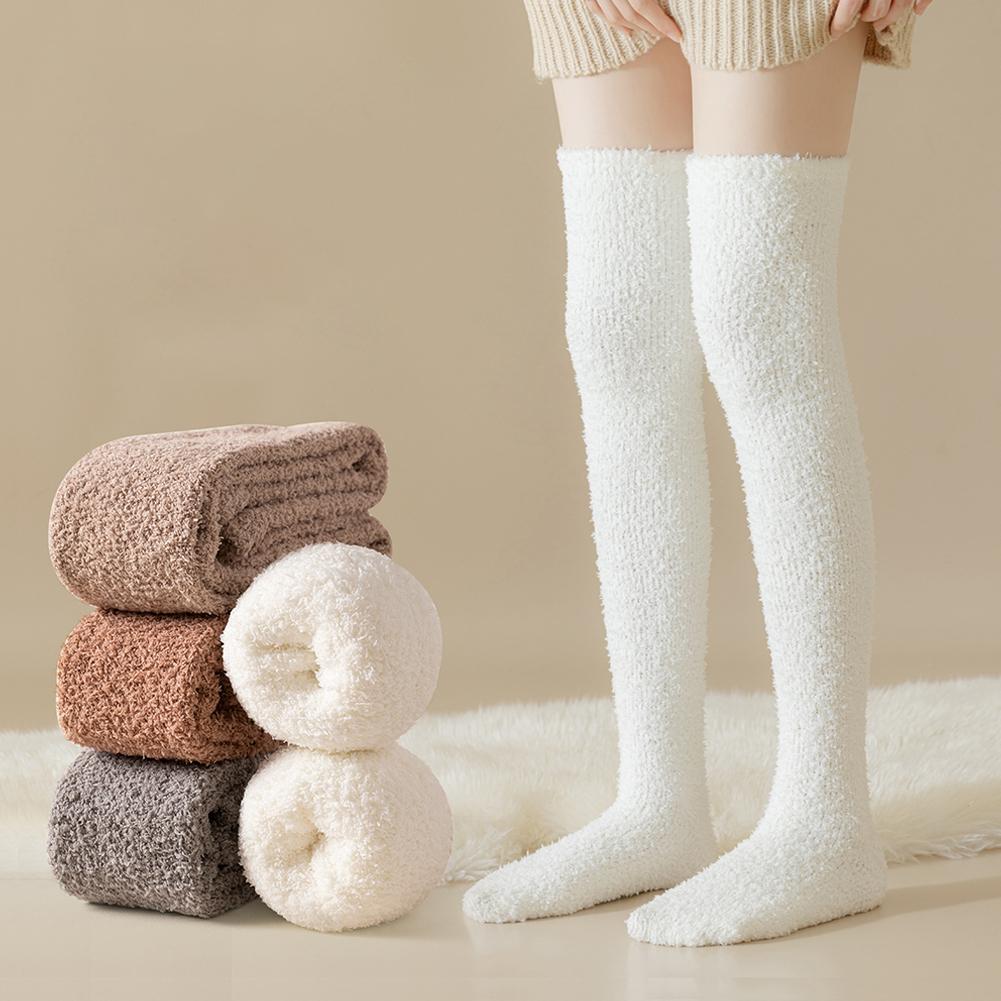 thumbnail image 2 of Wartleves Calcetines de invierno cálidos de vellón hasta la rodilla para mujer Calcetines suaves hasta el muslo, 2 of 7