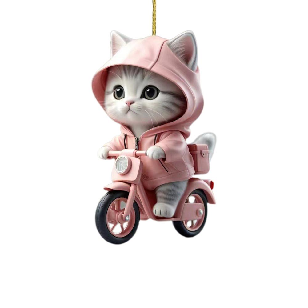 thumbnail image 5 of SGACAI Adornos navideños divertidos de gato, adorables adornos colgantes de gato en motocicleta para la decoración del árbol de Navidad, colgante decorativo de gato acrílico 2D para árbol de Navida, 5 of 7
