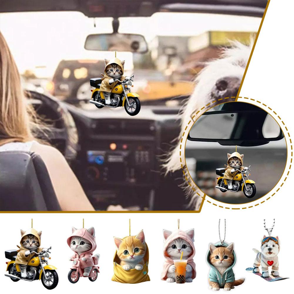 thumbnail image 3 of SGACAI Adornos navideños divertidos de gato, adorables adornos colgantes de gato en motocicleta para la decoración del árbol de Navidad, colgante decorativo de gato acrílico 2D para árbol de Navida, 3 of 7