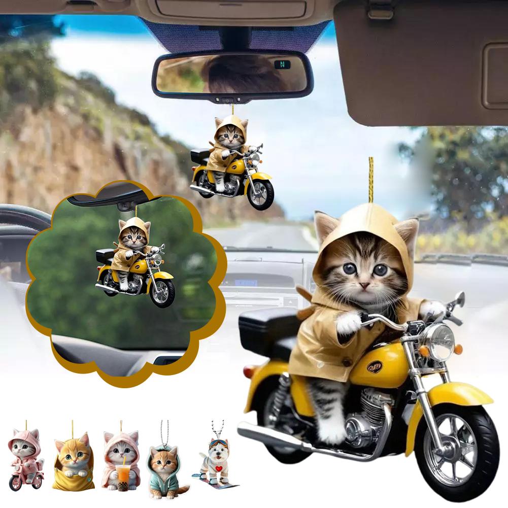 thumbnail image 2 of SGACAI Adornos navideños divertidos de gato, adorables adornos colgantes de gato en motocicleta para la decoración del árbol de Navidad, colgante decorativo de gato acrílico 2D para árbol de Navida, 2 of 7