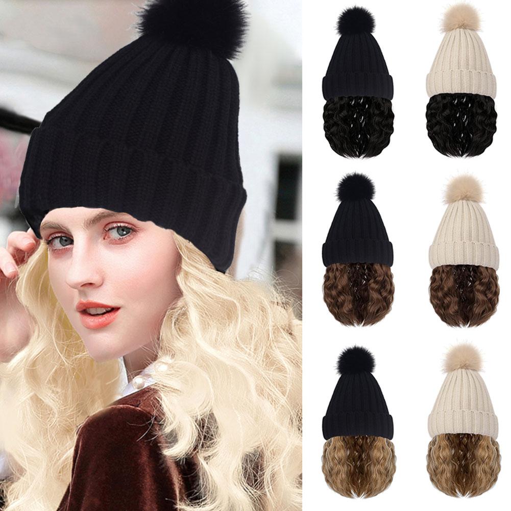thumbnail image 3 of Ruifaya Gorro de mujer con peluca, gorro largo, rizado y ondulado, gorro de punto de invierno, 3 of 7