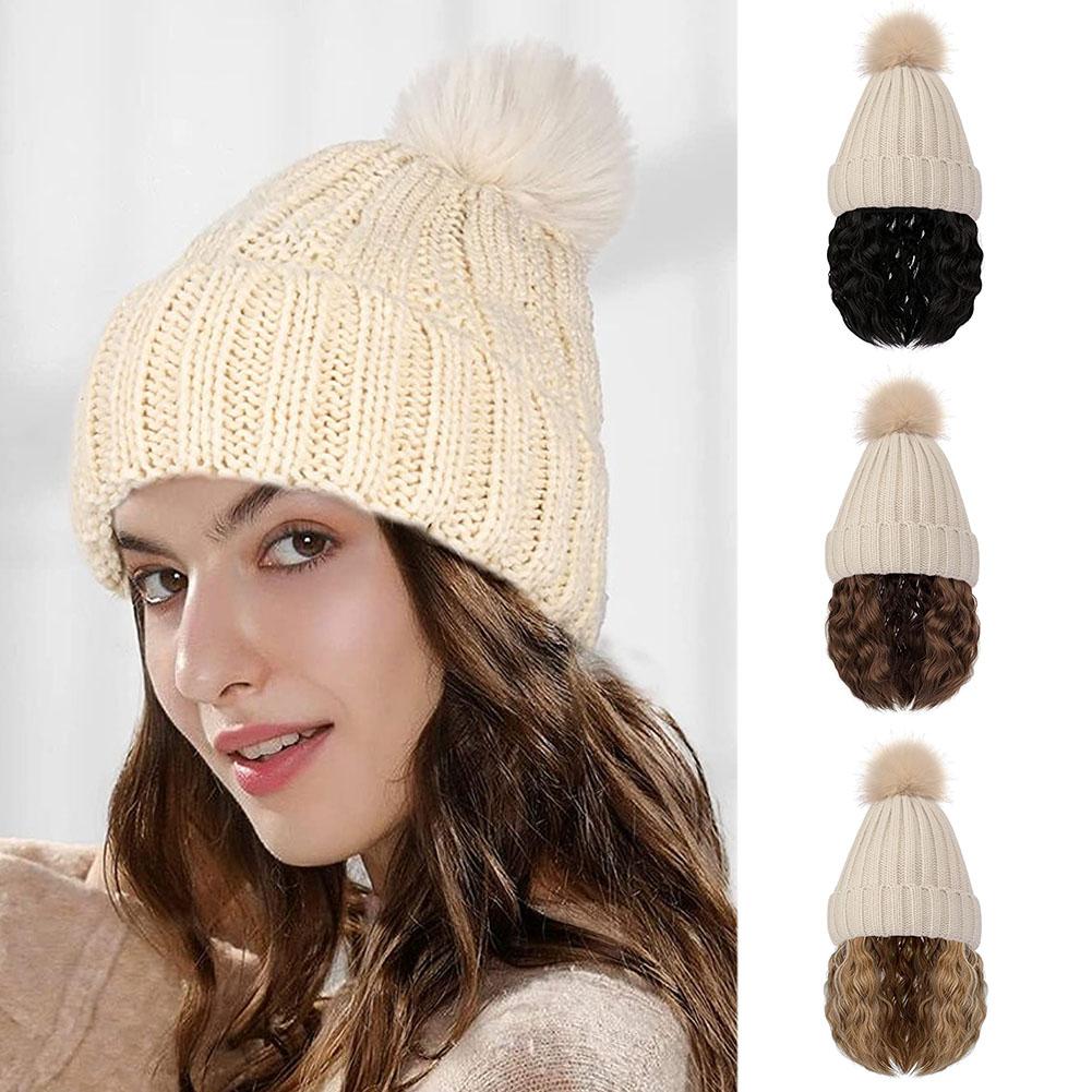 thumbnail image 4 of Ruifaya Gorro de mujer con peluca, gorro largo, rizado y ondulado, gorro de punto de invierno, 4 of 7