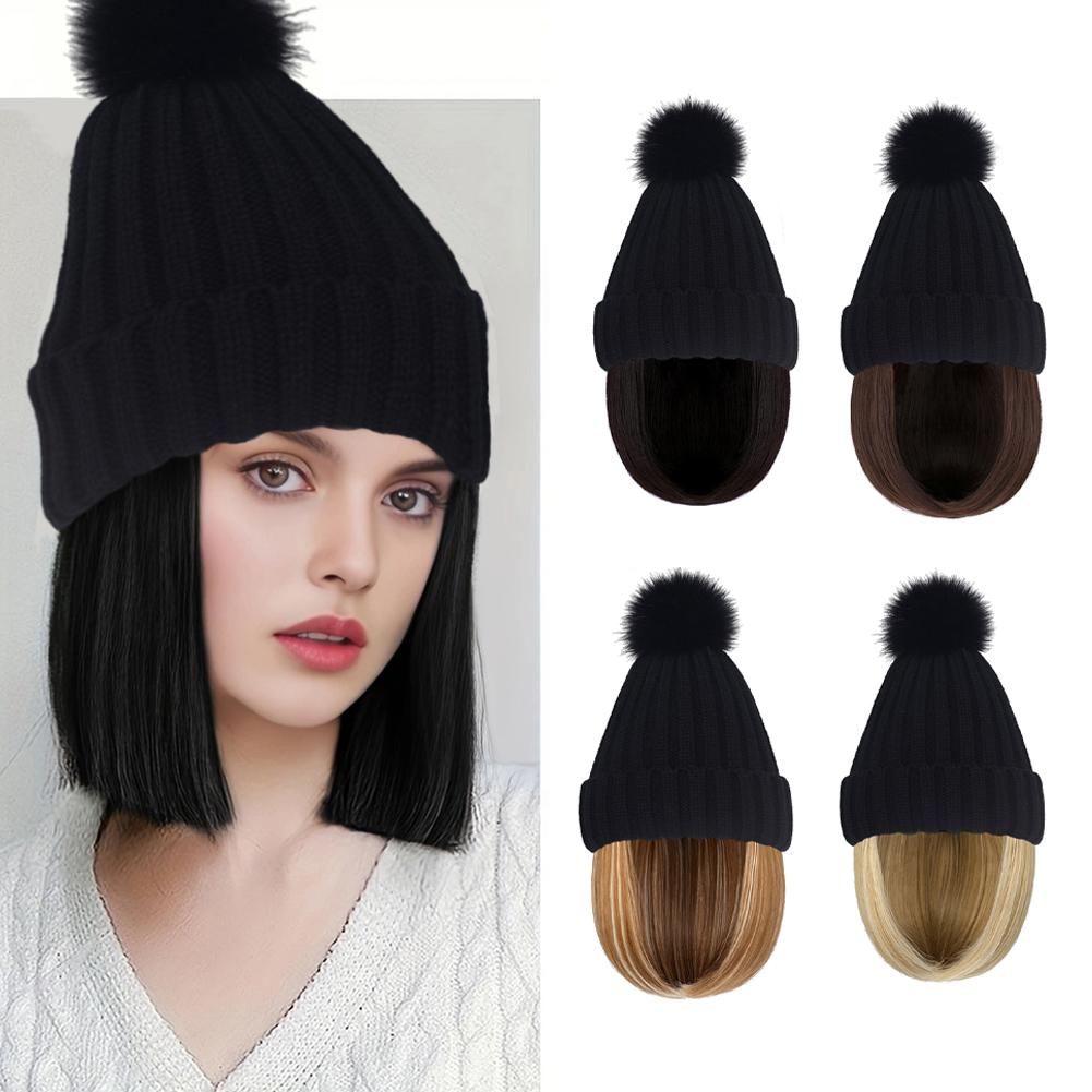 thumbnail image 2 of Ruifaya Peluca de pelo sintético liso y cálido para mujer, gorro de punto, M39C, 2 of 7