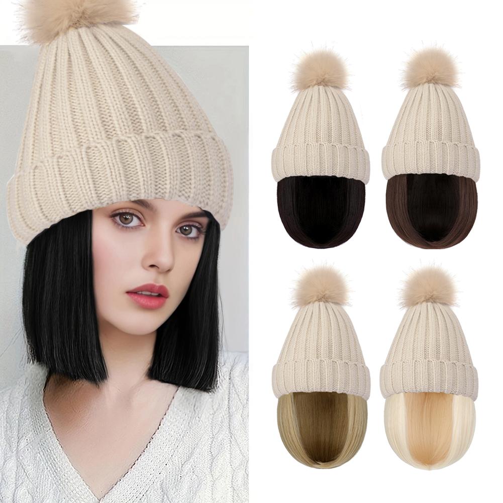 thumbnail image 4 of Ruifaya Peluca de pelo sintético liso y cálido para mujer, gorro de punto, M39C, 4 of 7