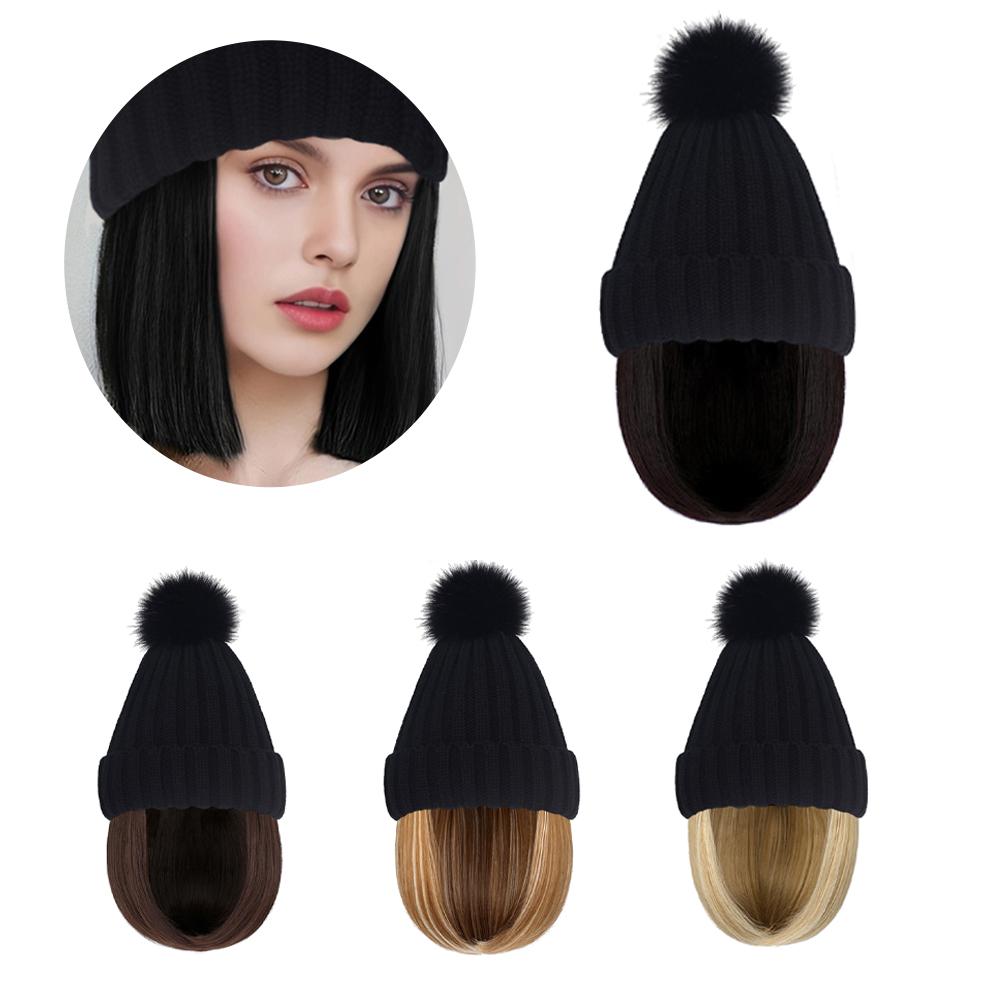 thumbnail image 3 of Ruifaya Peluca de pelo sintético liso y cálido para mujer, gorro de punto, M39C, 3 of 7