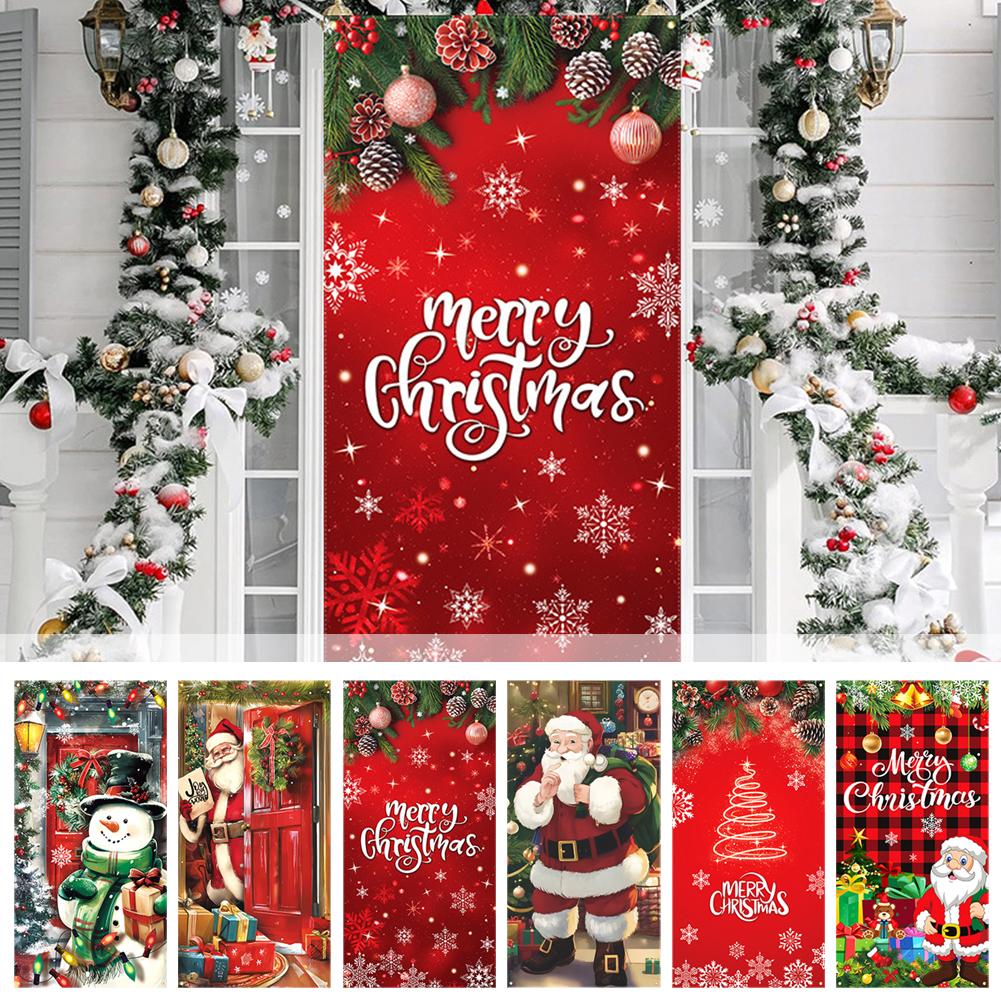 thumbnail image 3 of Wartleves Decoraciones navideñas para exteriores Cubierta de puerta navideña de tela Cubierta de puerta navideña Puerta\, 3 of 7