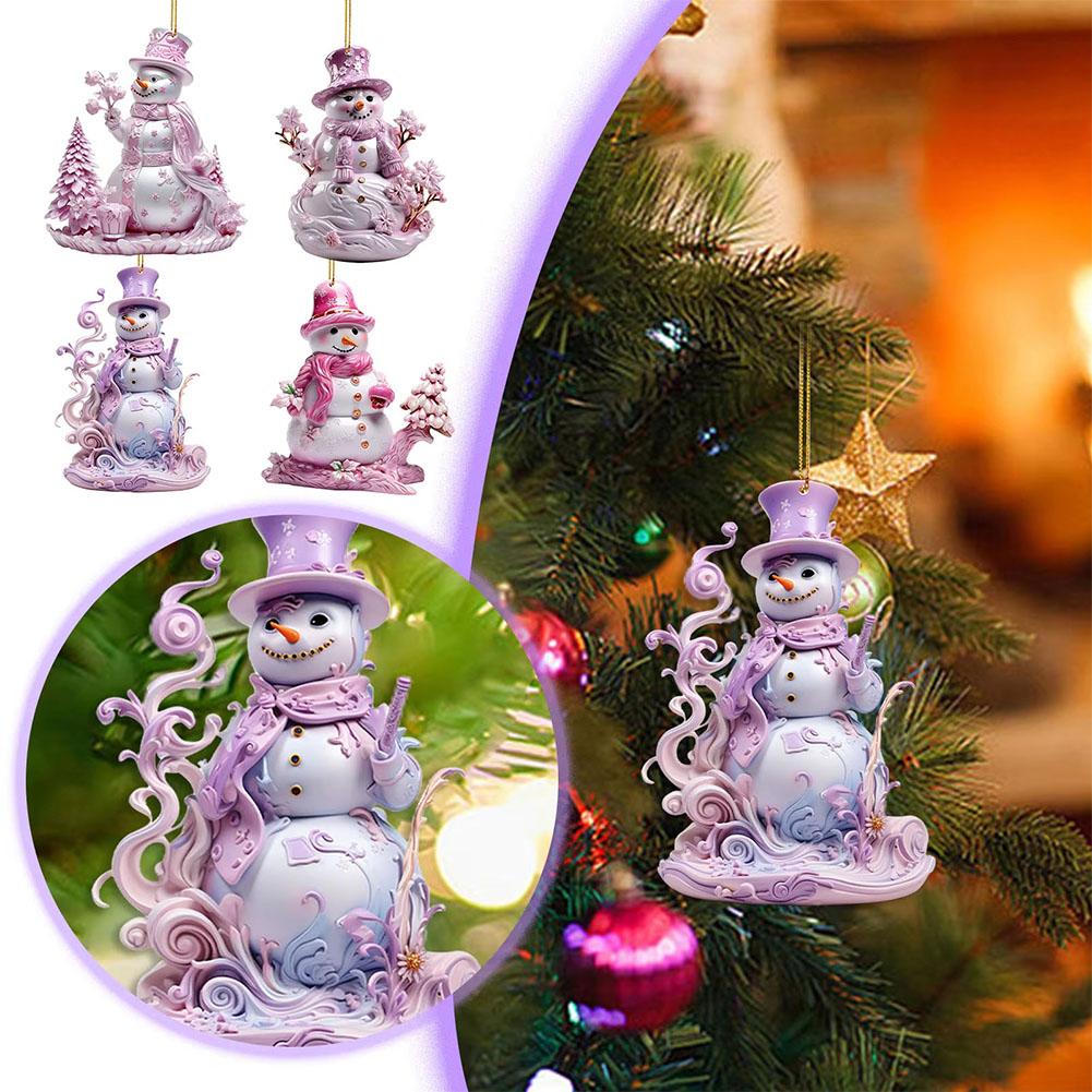 thumbnail image 2 of SGACAI Adornos de muñeco de nieve navideño, adornos colgantes de muñeco de nieve rosa navideño único en 2D para árbol de Navidad, manualidades navideñas colgantes para bodas, fiestas navideñas, 2 of 7