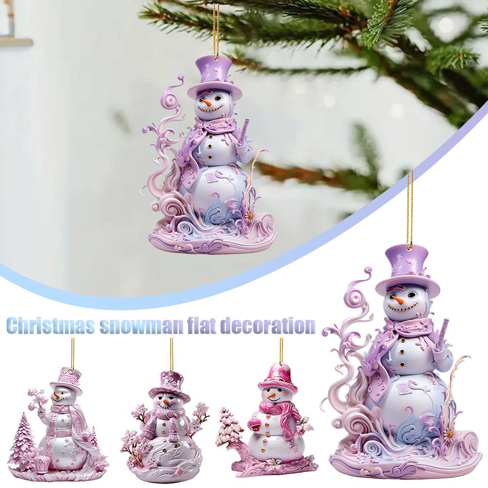 thumbnail image 3 of SGACAI Adornos de muñeco de nieve navideño, adornos colgantes de muñeco de nieve rosa navideño único en 2D para árbol de Navidad, manualidades navideñas colgantes para bodas, fiestas navideñas, 3 of 7