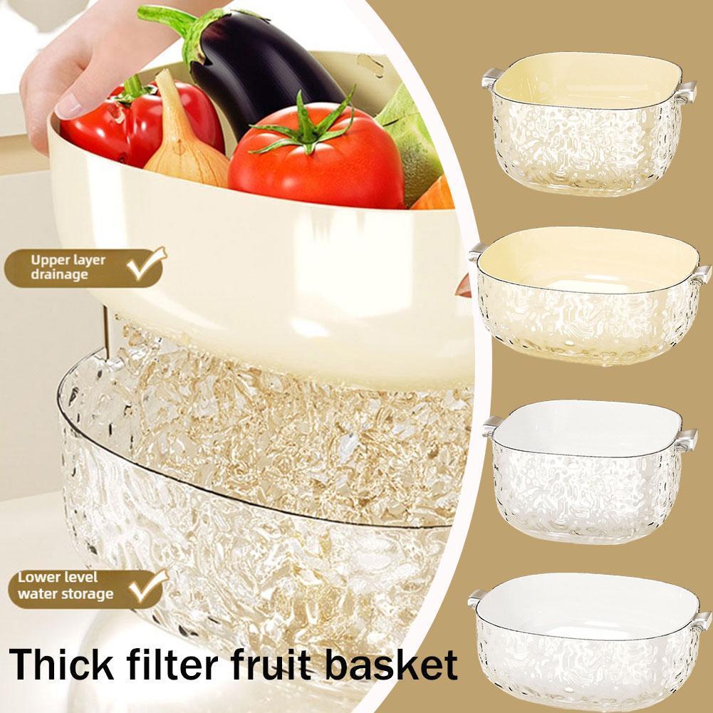 thumbnail image 3 of Ruifaya Cesta de frutas con tapa Cesta de drenaje de verduras Cocina Alimentos Frutas Almacenamiento limpio (, 3 of 7