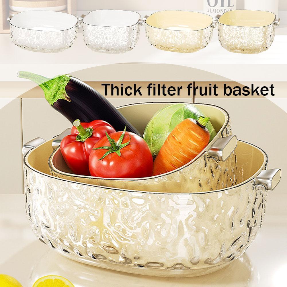 thumbnail image 2 of Ruifaya Cesta de frutas con tapa Cesta de drenaje de verduras Cocina Alimentos Frutas Almacenamiento limpio (, 2 of 7