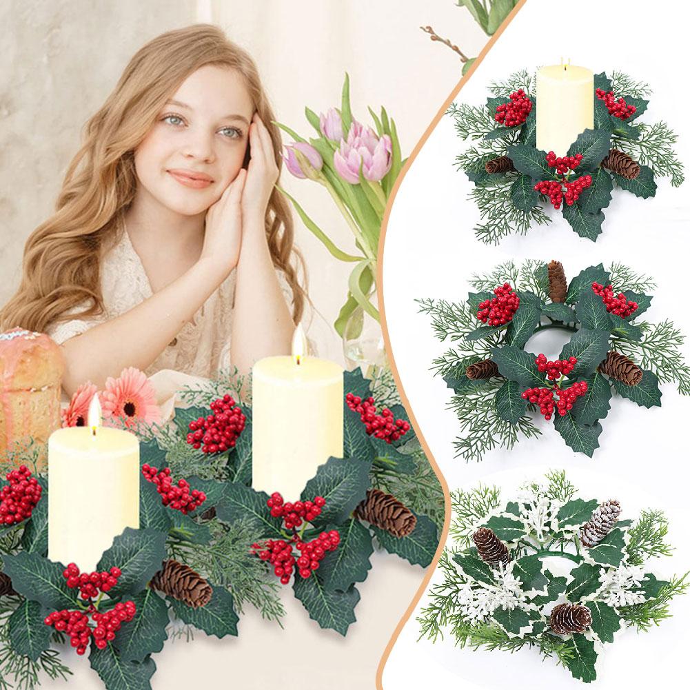 thumbnail image 2 of Ruifaya Candelabro de Navidad, guirnalda de piñas y bayas artificiales, candelabro nuevo, 2 of 7
