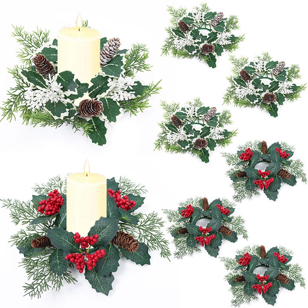 thumbnail image 4 of Ruifaya Candelabro de Navidad, guirnalda de piñas y bayas artificiales, candelabro nuevo, 4 of 7