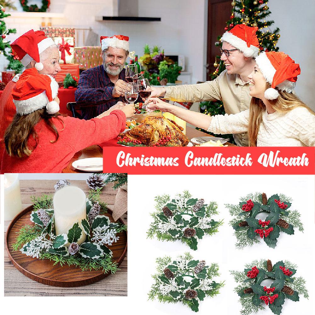 thumbnail image 3 of Ruifaya Candelabro de Navidad, guirnalda de piñas y bayas artificiales, candelabro nuevo, 3 of 7