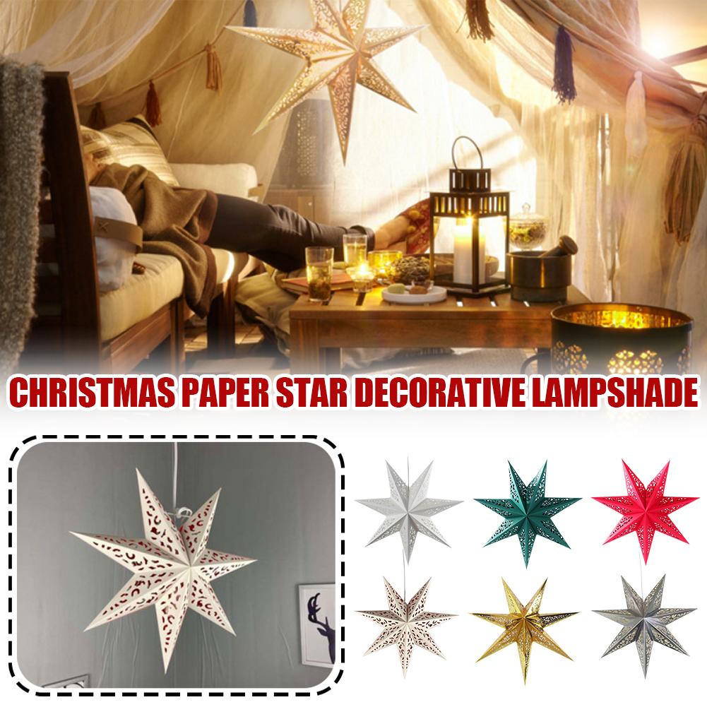 thumbnail image 2 of Wartleves Linterna de papel con forma de estrella, pantalla de papel con luz LED, pentagrama de papel 3D para Navidad, linterna de papel para fiestas, estrella hueca, 2 of 7