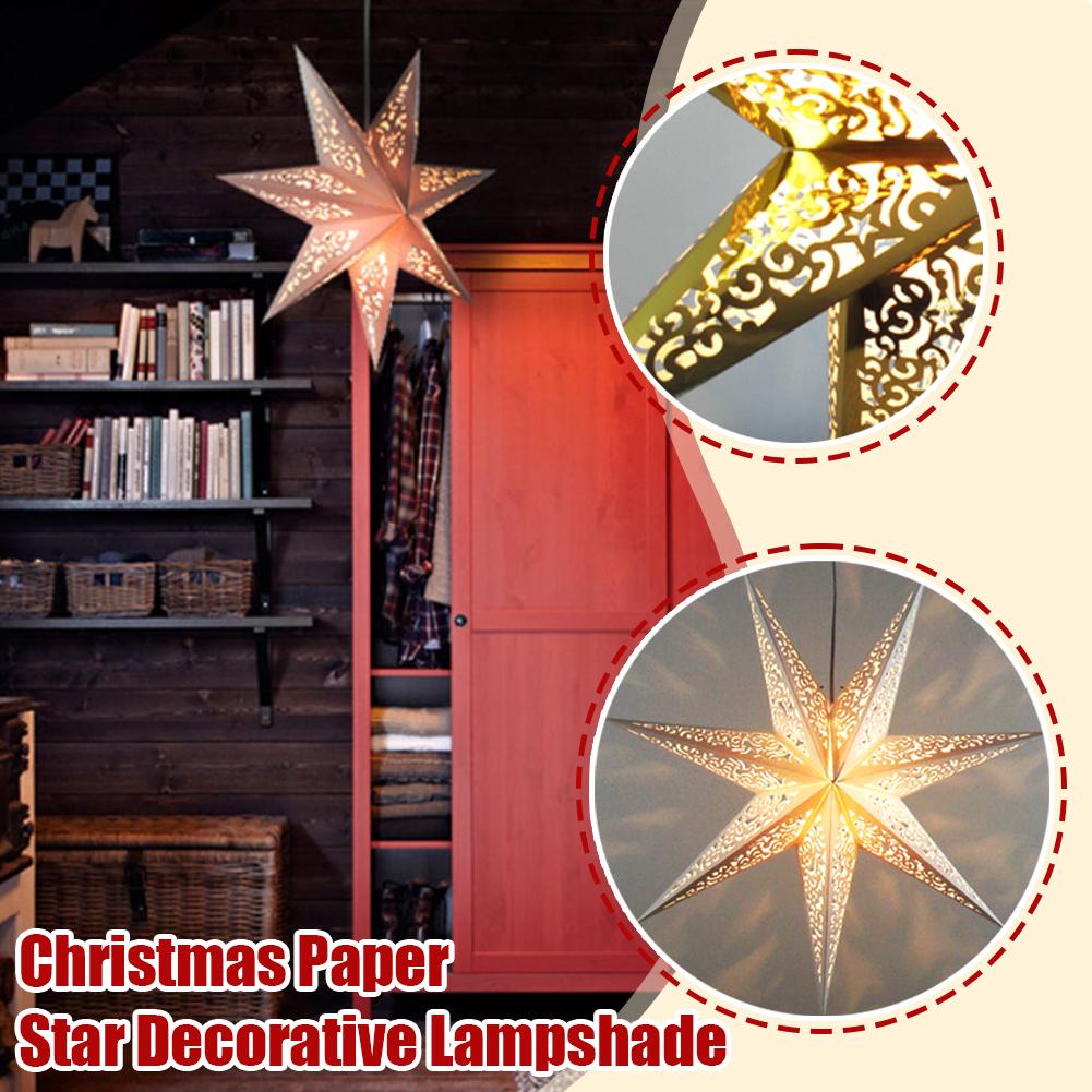 thumbnail image 3 of Wartleves Linterna de papel con forma de estrella, pantalla de papel con luz LED, pentagrama de papel 3D para Navidad, linterna de papel para fiestas, estrella hueca, 3 of 7