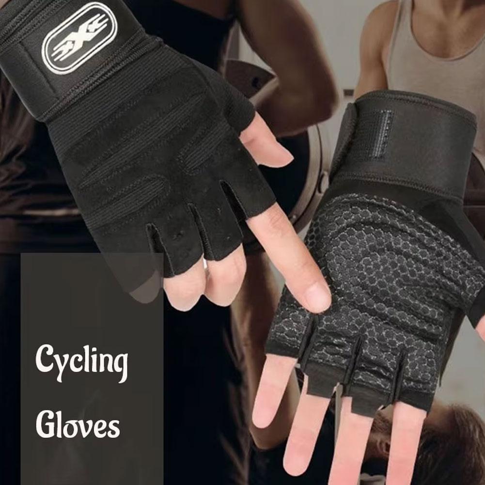 thumbnail image 3 of Wartleves Guantes de medio dedo para fitness, deportes, ciclismo, montañismo, entrenamiento, guantes para exteriores, 3 of 7