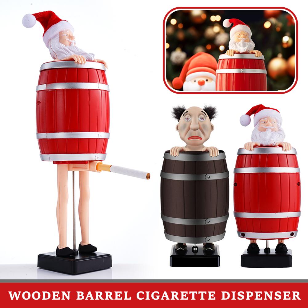 thumbnail image 4 of Ruifaya Dispensador automático de cigarrillos divertido, caja de cigarrillos emergente de broma, caja de cigarrillos con forma de tío extraño/Papá Noel en el barril de madera, figuras de parodia cre, 4 of 7