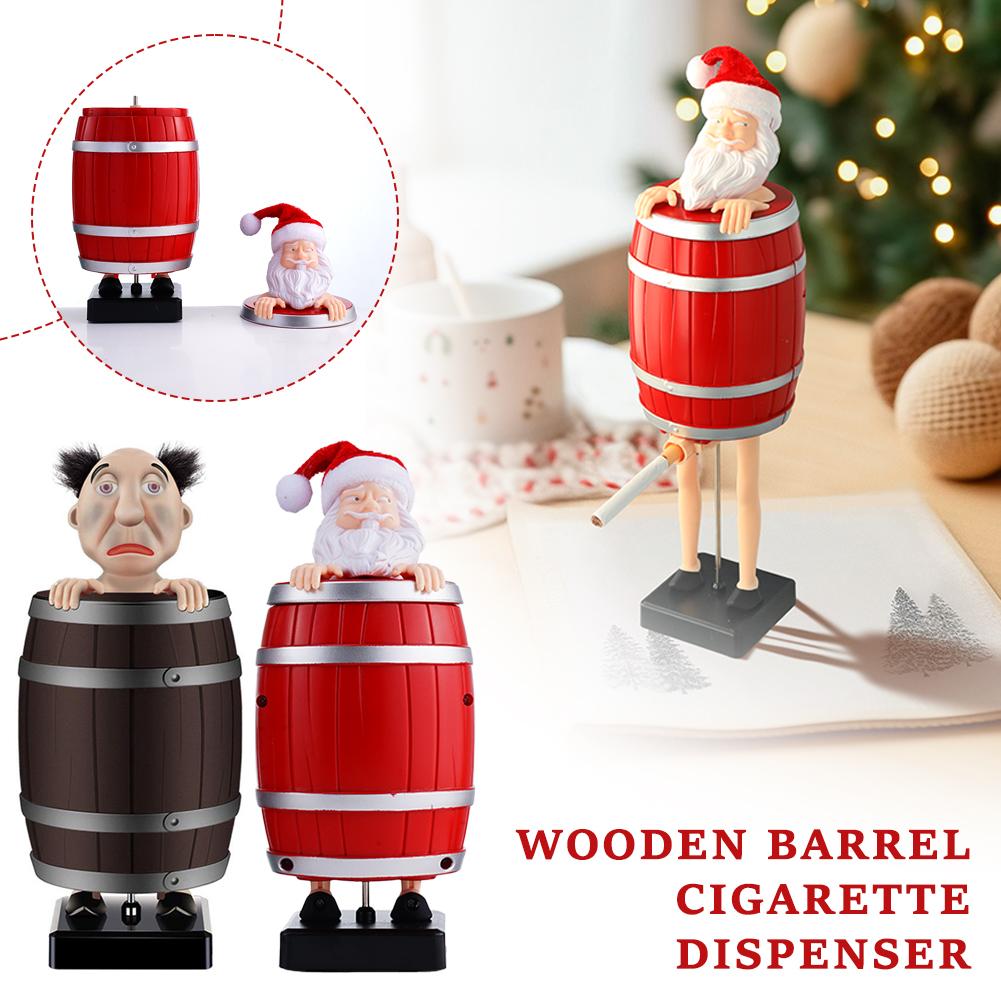 thumbnail image 3 of Ruifaya Dispensador automático de cigarrillos divertido, caja de cigarrillos emergente de broma, caja de cigarrillos con forma de tío extraño/Papá Noel en el barril de madera, figuras de parodia cre, 3 of 7