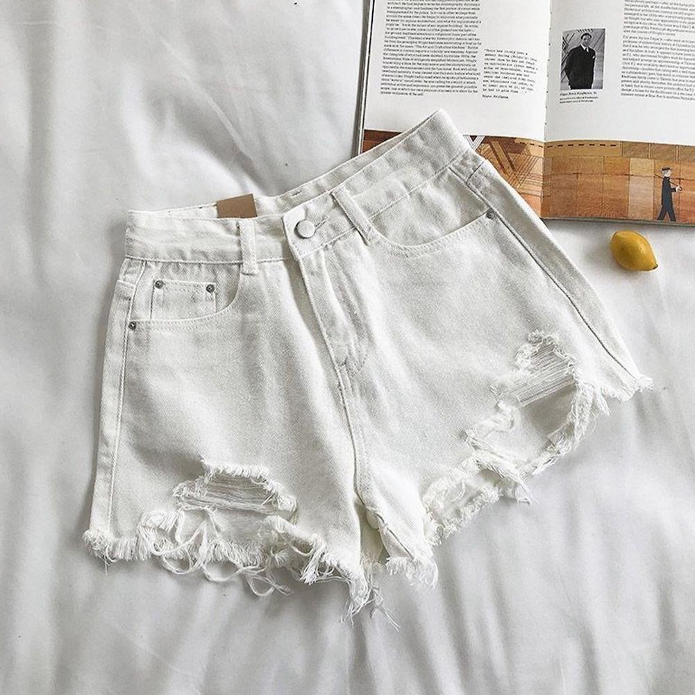 thumbnail image 5 of SGACAI Pantalones cortos de mezclilla rasgados sexys de verano para mujer, cintura alta, irregulares, elásticos y ajustados, 5 of 7