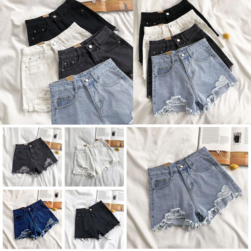 thumbnail image 2 of SGACAI Pantalones cortos de mezclilla rasgados sexys de verano para mujer, cintura alta, irregulares, elásticos y ajustados, 2 of 7
