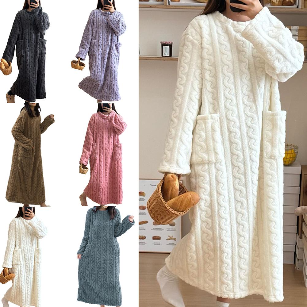 thumbnail image 2 of Wartleves ZXCVWWE Camisones de terciopelo coral para mujer Ropa de dormir de manga larga Engrosamiento de invierno (blanco) Camisas de largo completo para dormir, 2 of 7