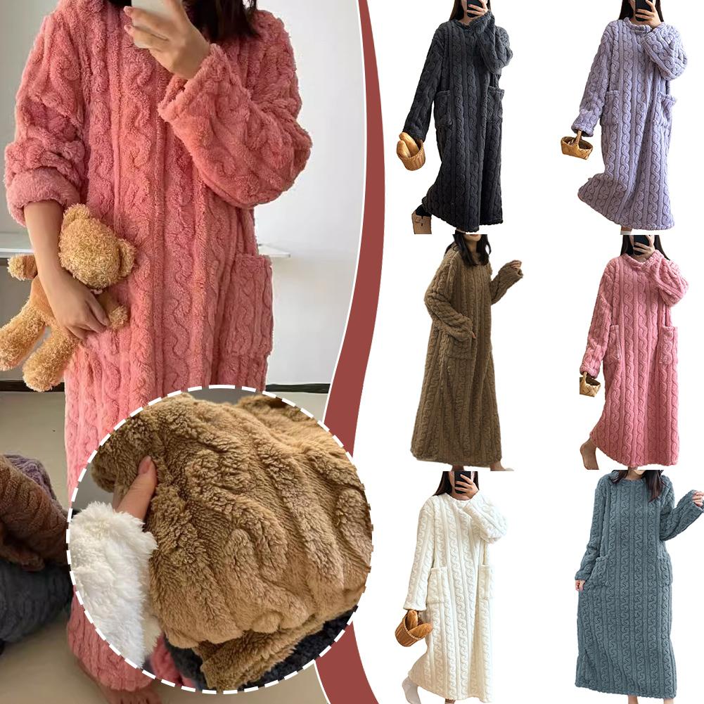 thumbnail image 3 of Wartleves ZXCVWWE Camisones de terciopelo coral para mujer Ropa de dormir de manga larga Engrosamiento de invierno (blanco) Camisas de largo completo para dormir, 3 of 7