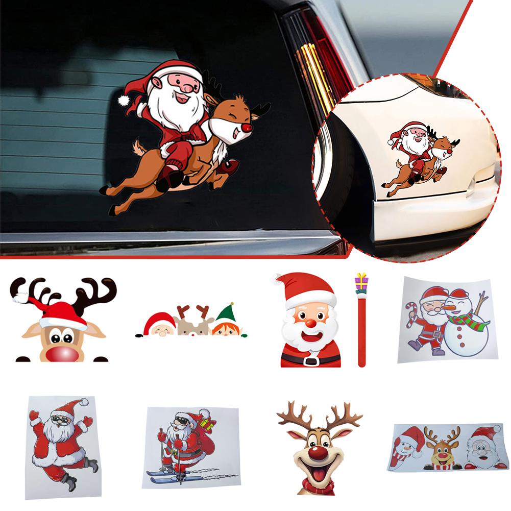 thumbnail image 2 of Wartleves Pegatina para coche, alce navideño, Papá Noel, alce, dibujos animados, pegatina para ventana de carrocería;, 2 of 7
