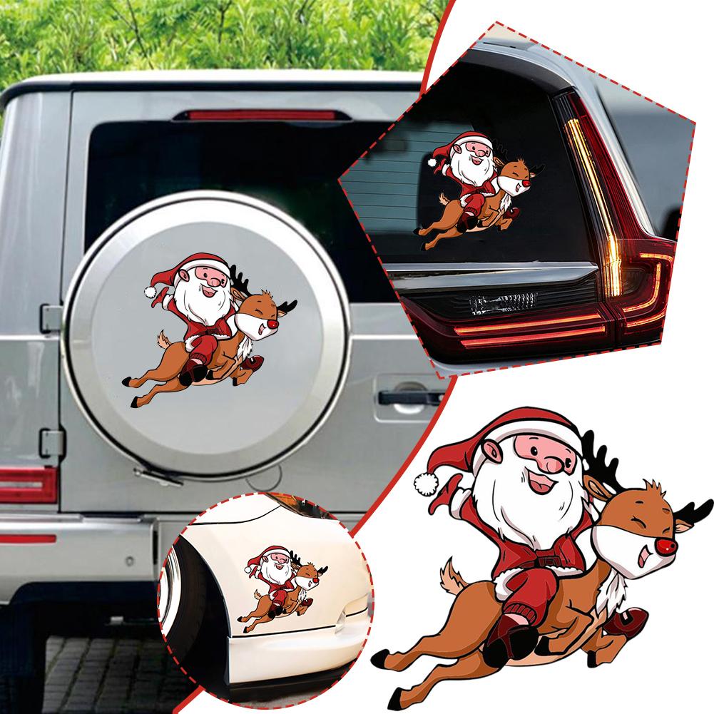 thumbnail image 3 of Wartleves Pegatina para coche, alce navideño, Papá Noel, alce, dibujos animados, pegatina para ventana de carrocería;, 3 of 7