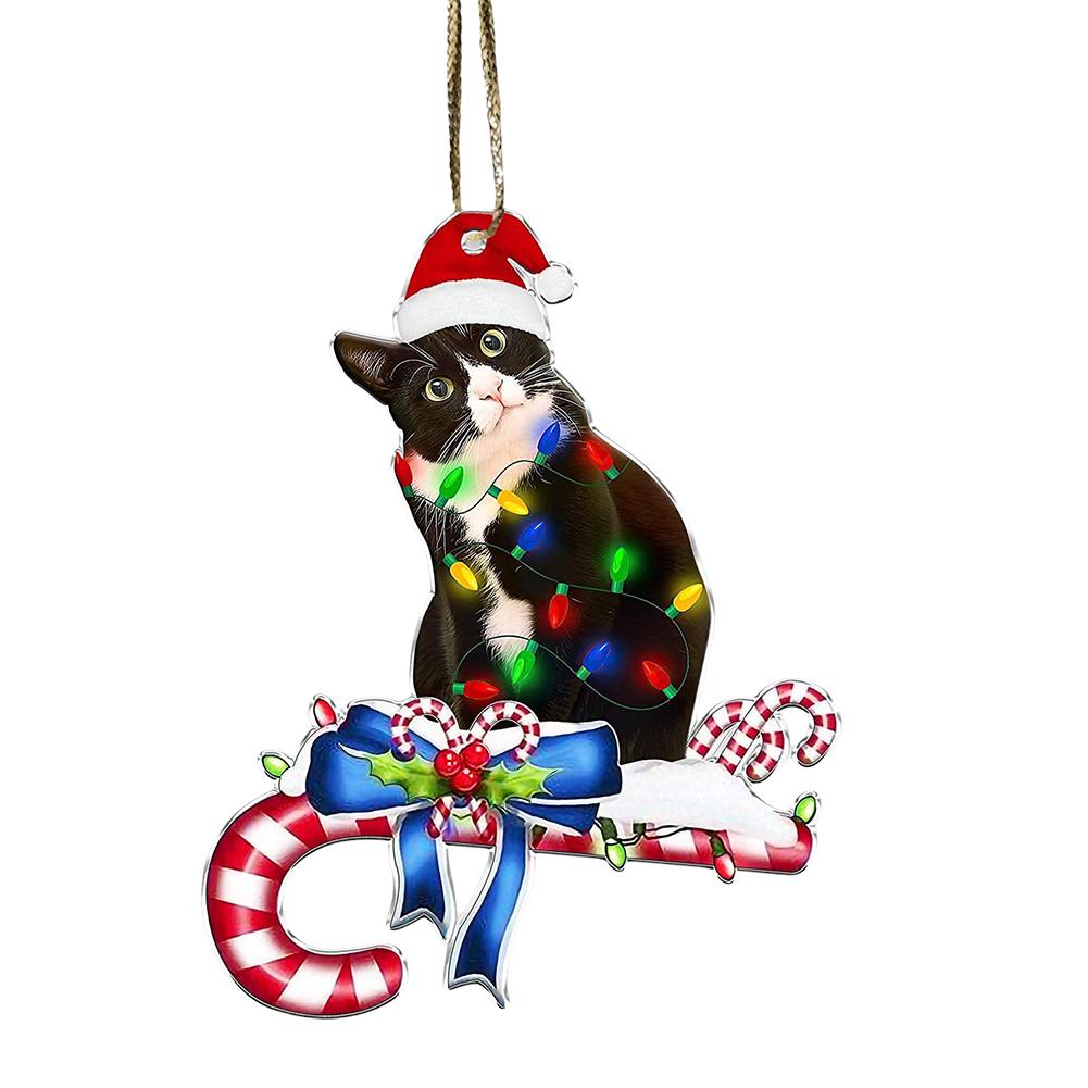 thumbnail image 4 of SGACAI Encantador adorno navideño negro acrílico 2D para colgar en el árbol, espejo de coche, suministros para fiestas, regalo de Navidad, llavero para niños, 4 of 7