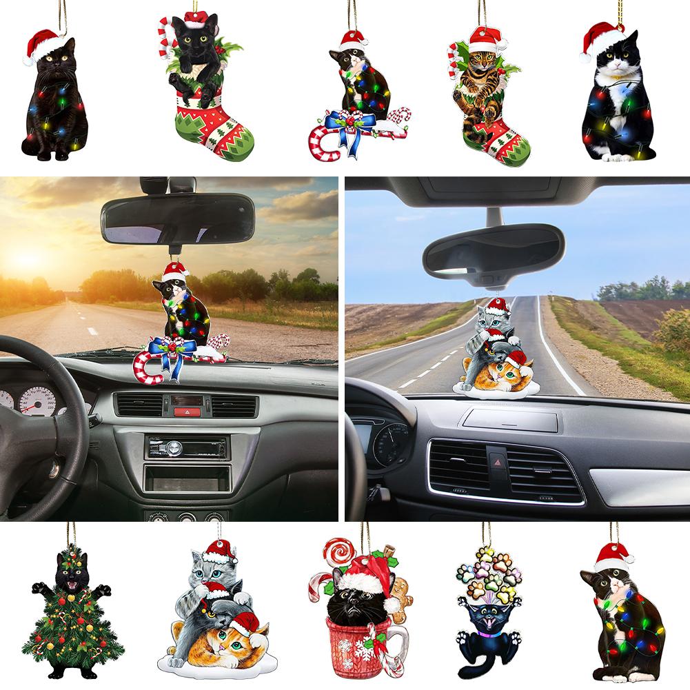 thumbnail image 3 of SGACAI Encantador adorno navideño negro acrílico 2D para colgar en el árbol, espejo de coche, suministros para fiestas, regalo de Navidad, llavero para niños, 3 of 7