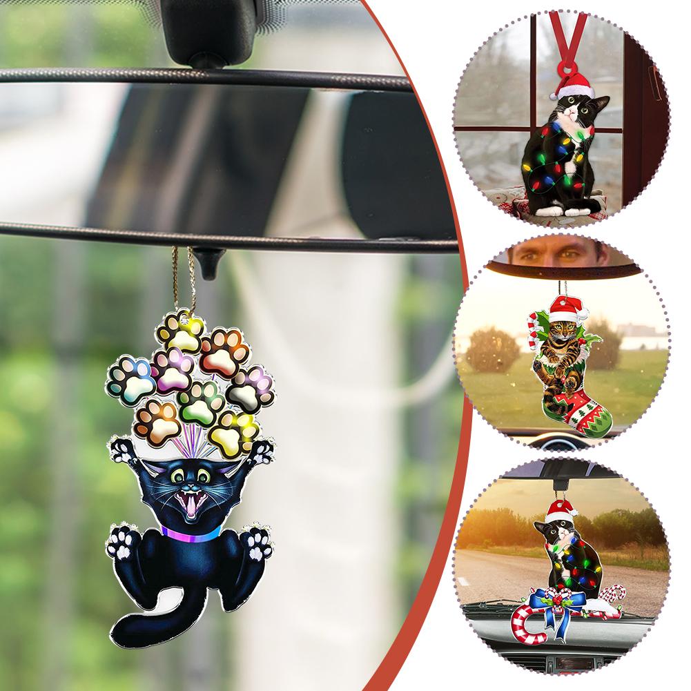 thumbnail image 2 of SGACAI Encantador adorno navideño negro acrílico 2D para colgar en el árbol, espejo de coche, suministros para fiestas, regalo de Navidad, llavero para niños, 2 of 7