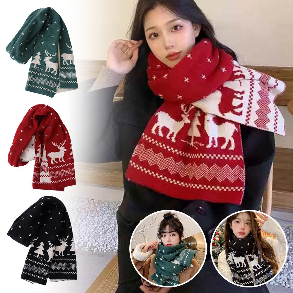 thumbnail image 3 of Wartleves Bufanda cálida de invierno para mujer, bufanda unisex con copos de nieve y renos navideños, bufanda larga de punto cálida para otoño e invierno, 3 of 7