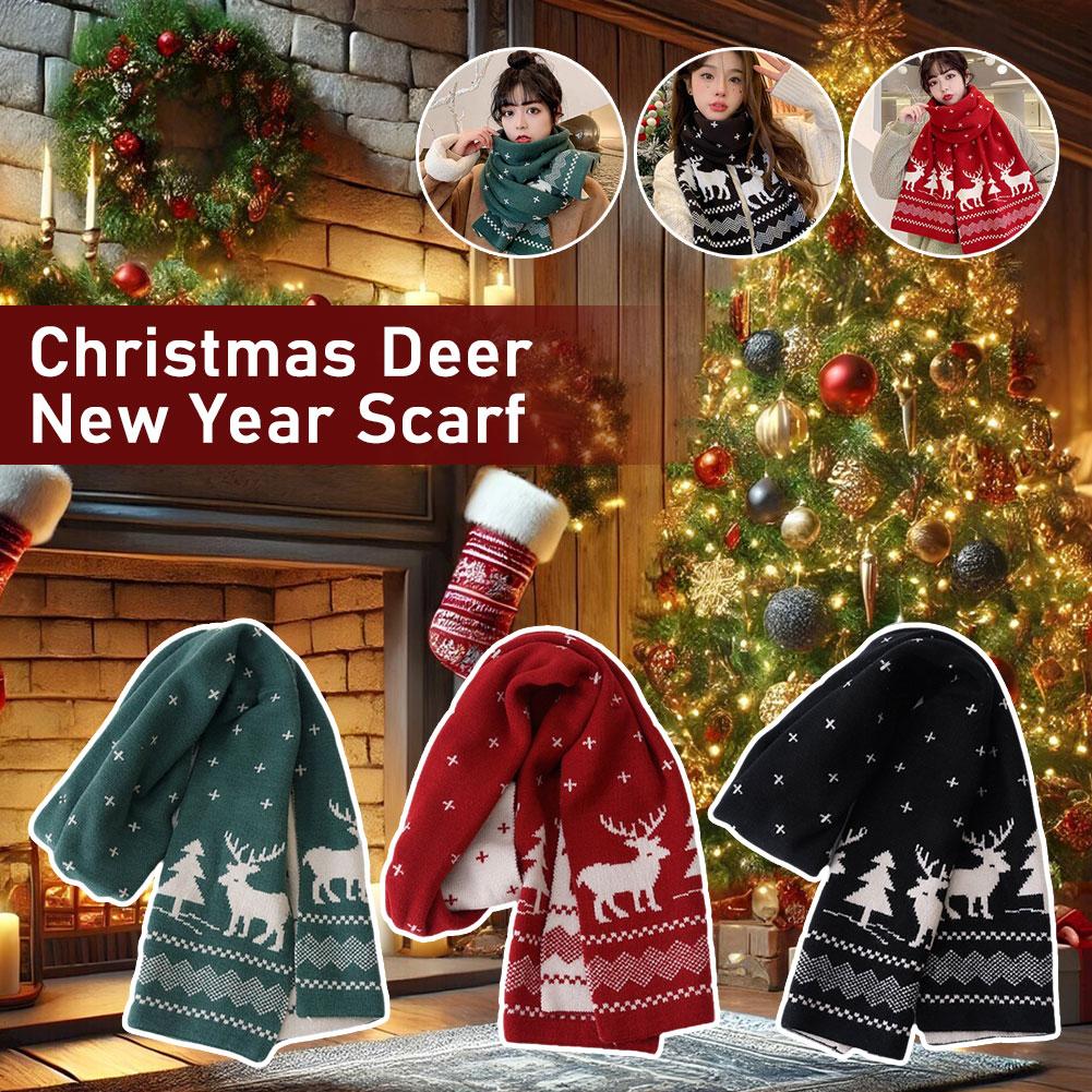 thumbnail image 2 of Wartleves Bufanda cálida de invierno para mujer, bufanda unisex con copos de nieve y renos navideños, bufanda larga de punto cálida para otoño e invierno, 2 of 7