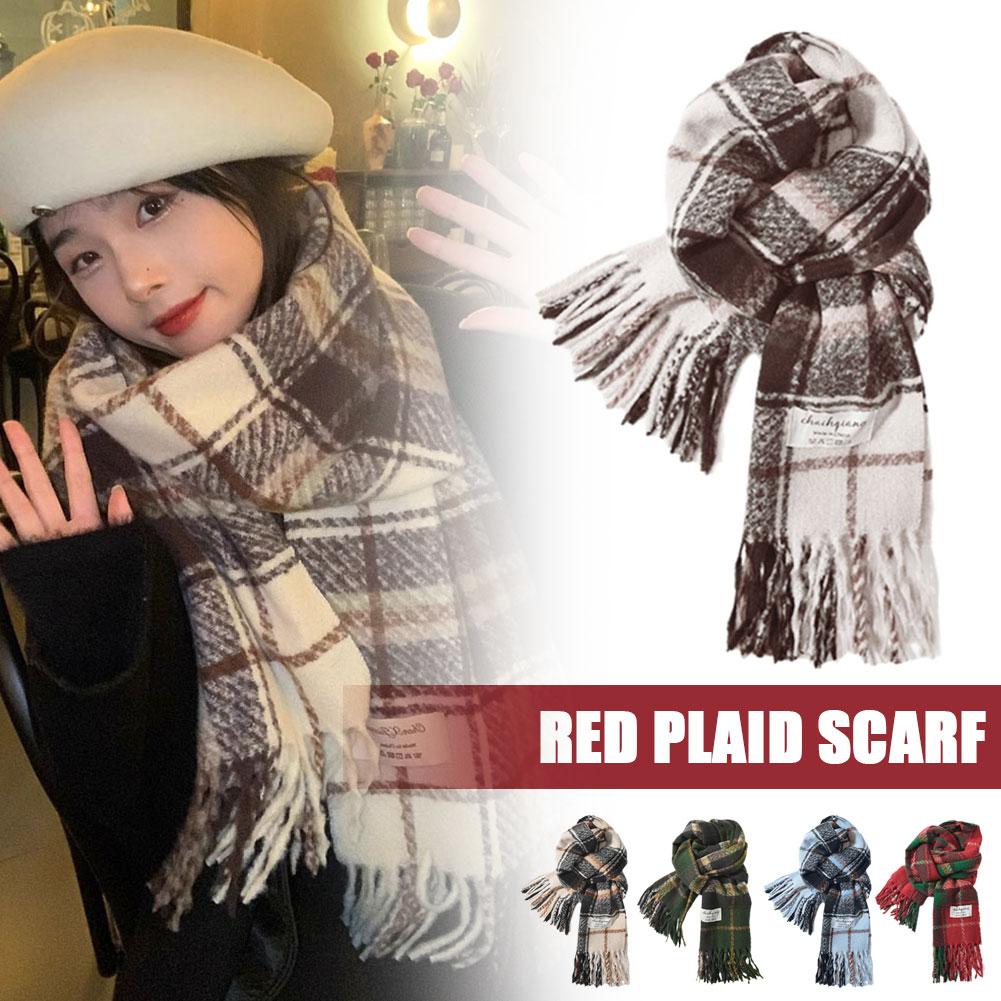 thumbnail image 2 of SGACAI Bufanda de cuadros rojos 2024 estilo navideño para hombre y mujer, invierno, gruesa, cálida, nueva I5, 2 of 7