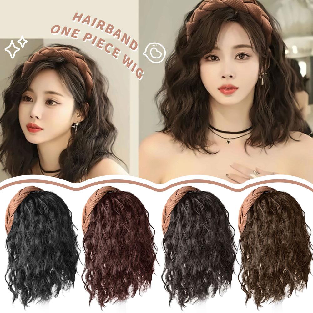 thumbnail image 3 of Ruifaya Diadema de peluca con ondas de agua, media diadema, cabello natural y esponjoso C4G1, volumen, 3 of 7