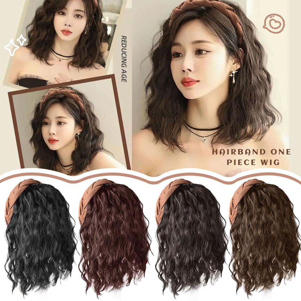 thumbnail image 2 of Ruifaya Diadema de peluca con ondas de agua, media diadema, cabello natural y esponjoso C4G1, volumen, 2 of 7
