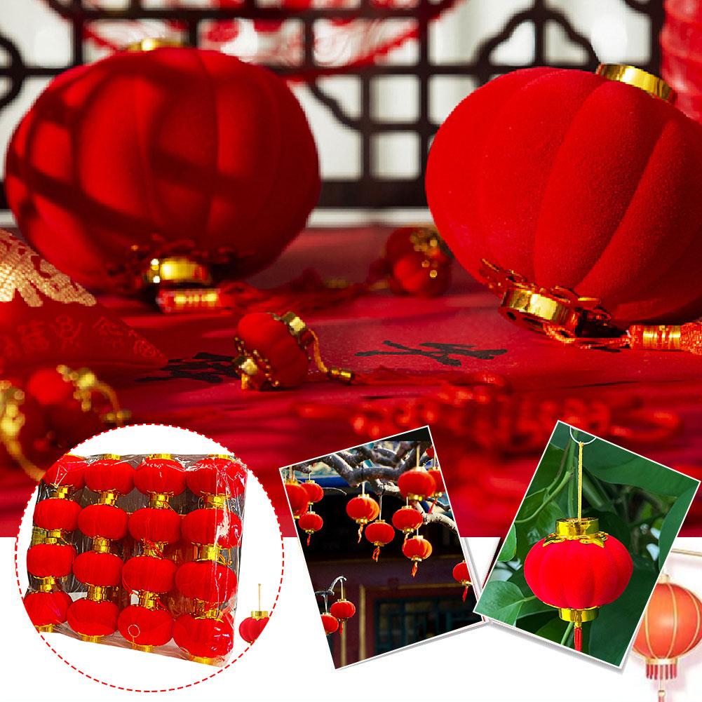 thumbnail image 3 of Wartleves ¡Bola flocada pequeña linterna roja decoración del festival colgante al aire libre decoración ο!, 3 of 7