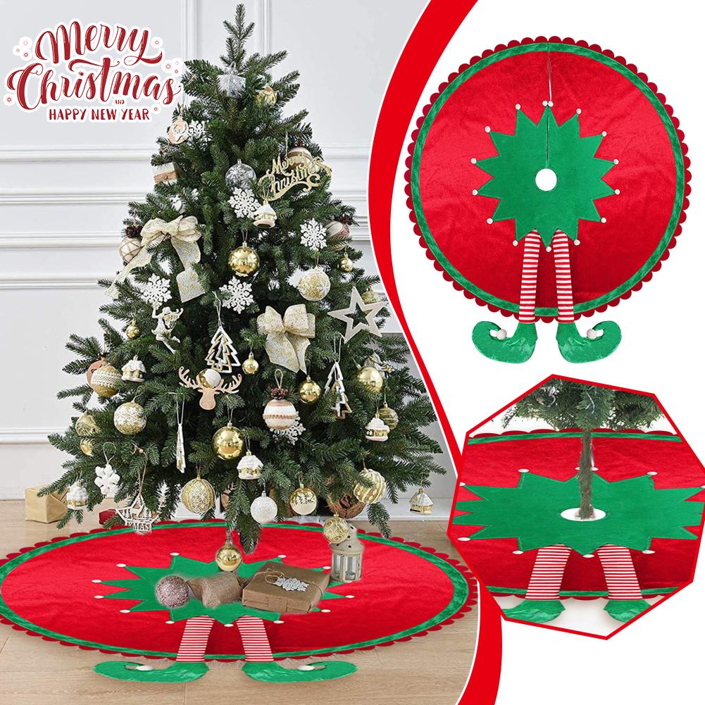 thumbnail image 3 of Wartleves Adornos para árboles de Navidad Falda para árbol de Navidad Árbol de duendes rojo y verde Hot W7, 3 of 7