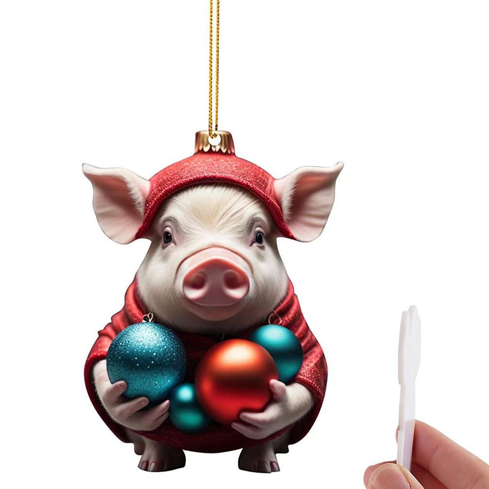 thumbnail image 5 of Ruifaya Adornos navideños divertidos de acrílico 2D para Navidad Adornos para árbol de Navidad con forma de cerdo, 5 of 7