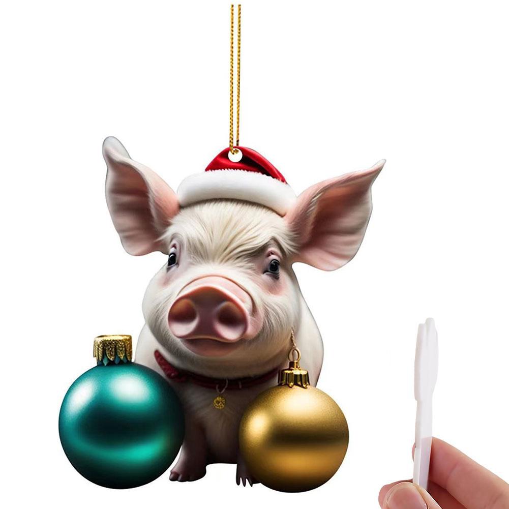 thumbnail image 4 of Ruifaya Adornos navideños divertidos de acrílico 2D para Navidad Adornos para árbol de Navidad con forma de cerdo, 4 of 7