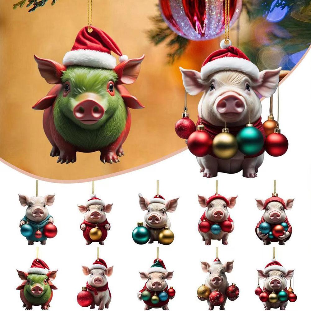 thumbnail image 2 of Ruifaya Adornos navideños divertidos de acrílico 2D para Navidad Adornos para árbol de Navidad con forma de cerdo, 2 of 7